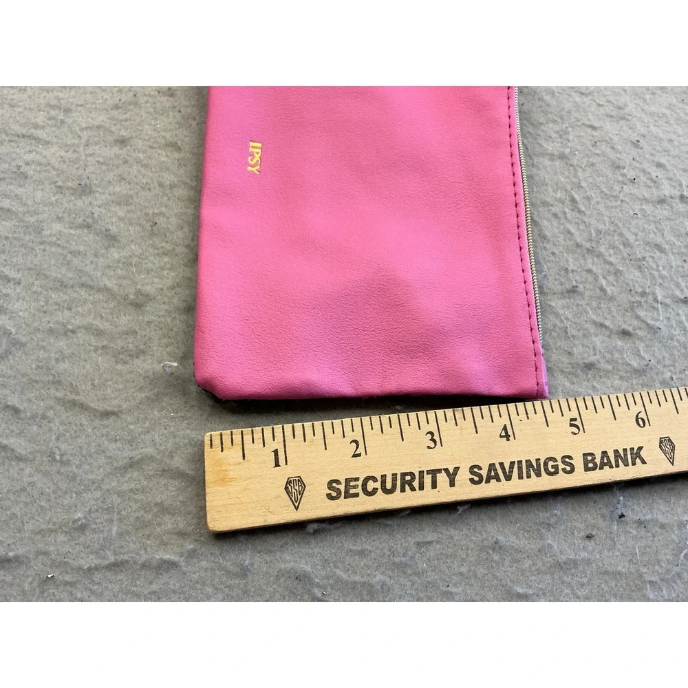 Ipsy Makeup Bag Pink Green Glitter Two Tone Cosmetic Pouch Gold Ball Zipper S